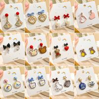 1 Pair Cute Bear Heart Shape Bow Knot Alloy Women's Earrings main image 6