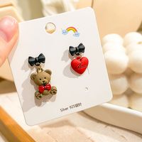 1 Pair Cute Bear Heart Shape Bow Knot Alloy Women's Earrings sku image 7