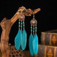 Perles De Riz Vintage Pompon Longues Boucles D&#39;oreilles En Plumes Attrape-rêves En Gros sku image 3