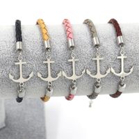 Fashion Anchor Stainless Steel Leather Patchwork Braid Bracelets main image 4