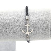 Fashion Anchor Stainless Steel Leather Patchwork Braid Bracelets sku image 2