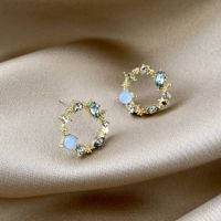 1 Pair Simple Style Round Alloy Inlay Artificial Diamond Women's Earrings main image 2