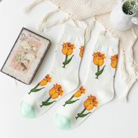 Femmes Mode Fleur Nylon Coton Crew Socks Une Paire sku image 2