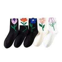 Frau Mode Blume Nylon Baumwolle Crew Socken Ein Paar main image 5