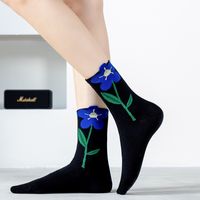 Frau Mode Blume Nylon Baumwolle Crew Socken Ein Paar main image 3