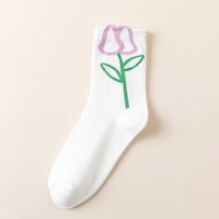 Frau Mode Blume Nylon Baumwolle Crew Socken Ein Paar sku image 1