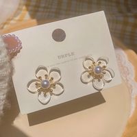 1 Pair Simple Style Flower Alloy Inlay Artificial Diamond Women's Ear Studs sku image 4