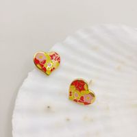 Retro Heart Shape Flower Stainless Steel Ear Studs 1 Pair main image 1