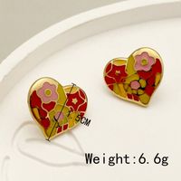Retro Heart Shape Flower Stainless Steel Ear Studs 1 Pair main image 3