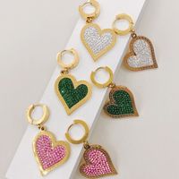 Fashion Heart Shape Stainless Steel Inlay Zircon Drop Earrings 1 Pair main image 1