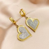 Fashion Heart Shape Stainless Steel Inlay Zircon Drop Earrings 1 Pair sku image 3