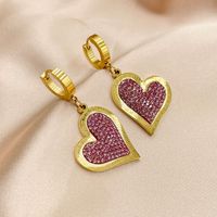 Fashion Heart Shape Stainless Steel Inlay Zircon Drop Earrings 1 Pair sku image 2