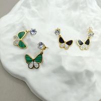 Sweet Butterfly Stainless Steel Inlay Shell Zircon Drop Earrings 1 Pair main image 5