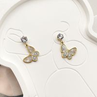 Sweet Butterfly Stainless Steel Inlay Shell Zircon Drop Earrings 1 Pair sku image 1