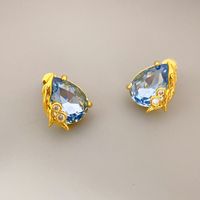 Fashion Water Droplets Copper Inlay Artificial Gemstones Ear Studs 1 Pair sku image 1