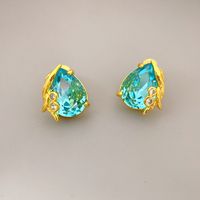Fashion Water Droplets Copper Inlay Artificial Gemstones Ear Studs 1 Pair main image 2