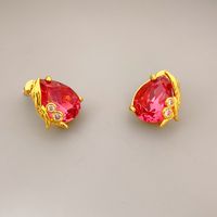 Fashion Water Droplets Copper Inlay Artificial Gemstones Ear Studs 1 Pair sku image 2