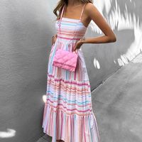 Women's A-line Skirt Elegant Collarless Printing Long Sleeve Stripe Midi Dress Daily main image 3