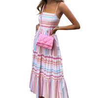 Women's A-line Skirt Elegant Collarless Printing Long Sleeve Stripe Midi Dress Daily main image 4