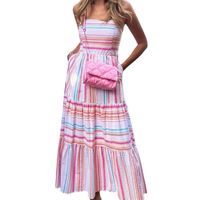 Women's A-line Skirt Elegant Collarless Printing Long Sleeve Stripe Midi Dress Daily main image 2