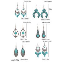 1 Pair Retro Geometric Water Droplets Hollow Out Alloy Turquoise Chandelier Earrings main image 7