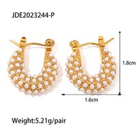 1 Pair Fashion Geometric Inlay Stainless Steel Artificial Pearls 18k Gold Plated Earrings main image 2
