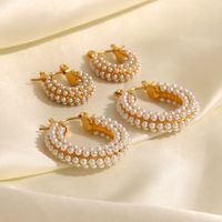 1 Pair Fashion Geometric Inlay Stainless Steel Artificial Pearls 18k Gold Plated Earrings main image 1