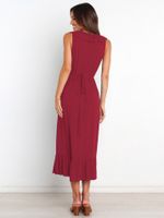 Elegant Solid Color V Neck Sleeveless Ruffles Viscose Fiber Midi Dress Regular Dress main image 3