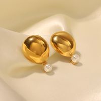Style Simple Balle Acier Inoxydable Placage Perles Artificielles Boucles D'oreilles 1 Paire main image 5