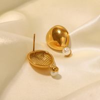Style Simple Balle Acier Inoxydable Placage Perles Artificielles Boucles D'oreilles 1 Paire main image 4