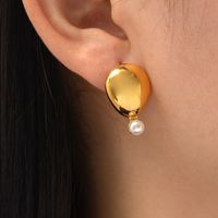 Style Simple Balle Acier Inoxydable Placage Perles Artificielles Boucles D'oreilles 1 Paire main image 3