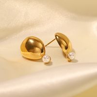 Style Simple Balle Acier Inoxydable Placage Perles Artificielles Boucles D'oreilles 1 Paire main image 1