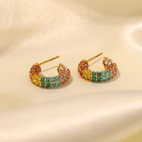 1 Pair Simple Style C Shape Inlay Stainless Steel Rhinestones 18k Gold Plated Ear Studs main image 5