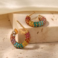 1 Pair Simple Style C Shape Inlay Stainless Steel Rhinestones 18k Gold Plated Ear Studs main image 4