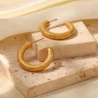 1 Paire Style Simple Forme C Placage Acier Inoxydable Plaqué Or 18k Boucles D'oreilles main image 5