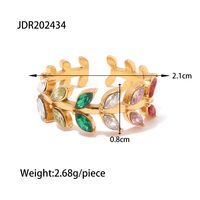 Fashion Leaves Stainless Steel Plating Zircon Open Ring 1 Piece main image 2