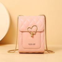 Women's Pu Leather Heart Shape Solid Color Fashion Square Buckle Phone Wallet Crossbody Bag Chain Bag sku image 3