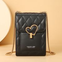 Women's Pu Leather Heart Shape Solid Color Fashion Square Buckle Phone Wallet Crossbody Bag Chain Bag sku image 2