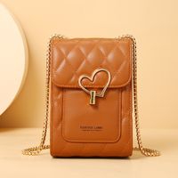 Women's Pu Leather Heart Shape Solid Color Fashion Square Buckle Phone Wallet Crossbody Bag Chain Bag sku image 4