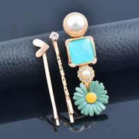 Fashion Flower Alloy Plating Artificial Rhinestones Artificial Pearls Hair Clip 3 Piece Set main image 4
