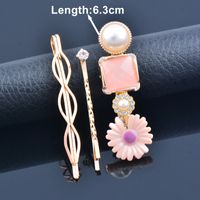 Fashion Flower Alloy Plating Artificial Rhinestones Artificial Pearls Hair Clip 3 Piece Set sku image 3