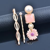 Fashion Flower Alloy Plating Artificial Rhinestones Artificial Pearls Hair Clip 3 Piece Set main image 3