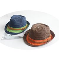 Children Unisex Fashion Color Block Crimping Straw Hat main image 5