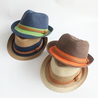 Children Unisex Fashion Color Block Crimping Straw Hat main image 1