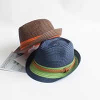 Children Unisex Fashion Color Block Crimping Straw Hat main image 2