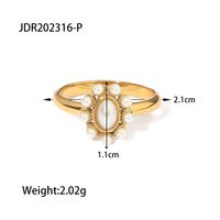 Retro Oval Stainless Steel Inlaid Zircon Artificial Pearls Rings sku image 4