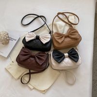 Women's Small Spring&summer Pu Leather Solid Color Fashion Bowknot Square Flip Cover Underarm Bag main image 3