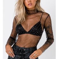 Women's T-shirt Long Sleeve Blouses See-through Sexy Solid Color main image 6