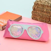 New Triangle Quicksand Sequins Pencil Case Glasses Sequin Pencil Case Student Stationery Glasses Pencil Case Factory Wholesale main image 5