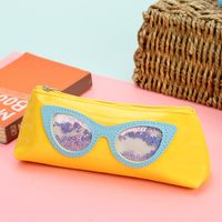 New Triangle Quicksand Sequins Pencil Case Glasses Sequin Pencil Case Student Stationery Glasses Pencil Case Factory Wholesale sku image 1